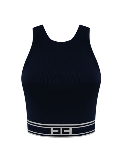 Top cropped in viscosa blu oltremare con bande logo Elisabetta Franchi | TK39S51E2DK8